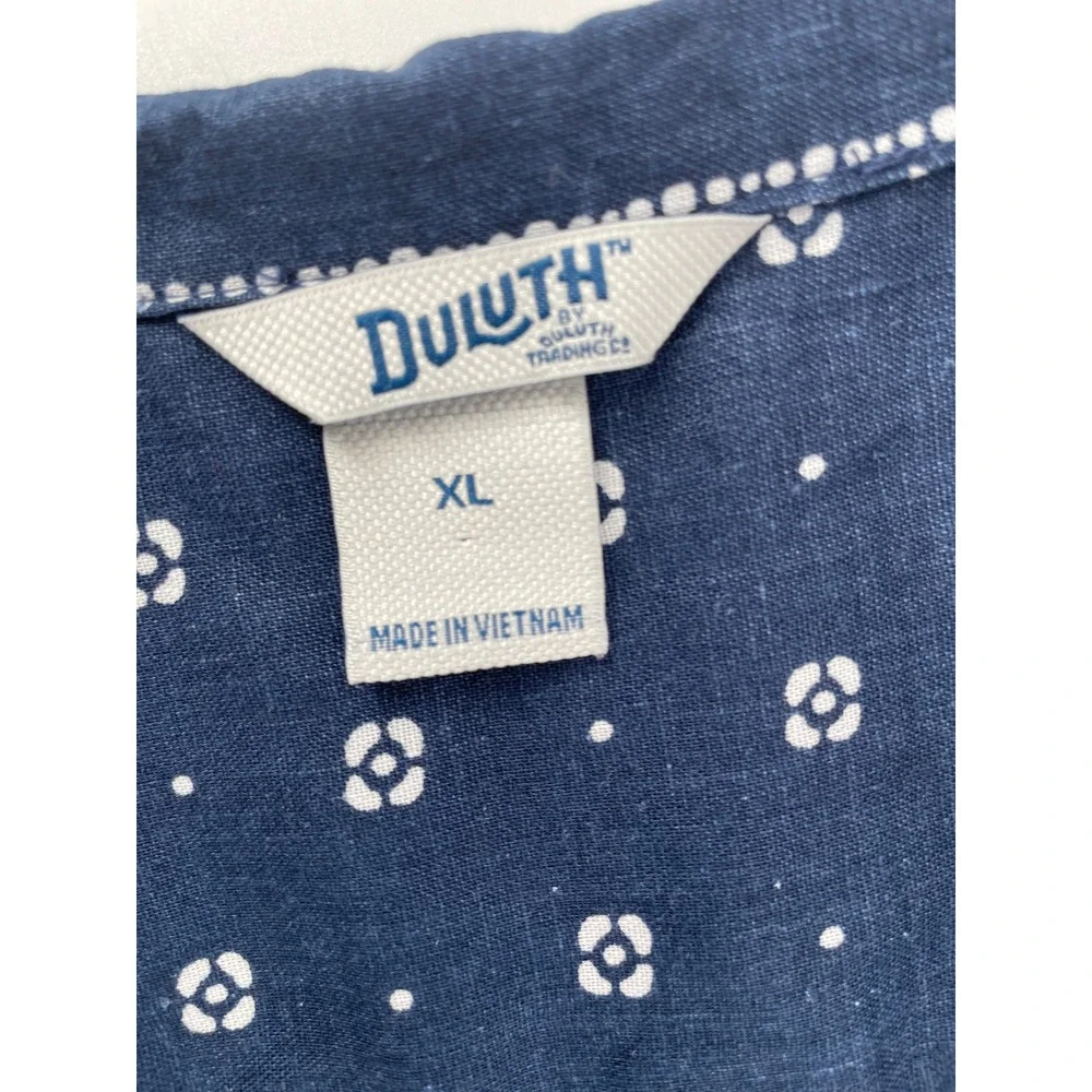 Duluth Trading Co Button Up Shirt Mens XL Blue Bandana Americana‎ Hemp Cotton
